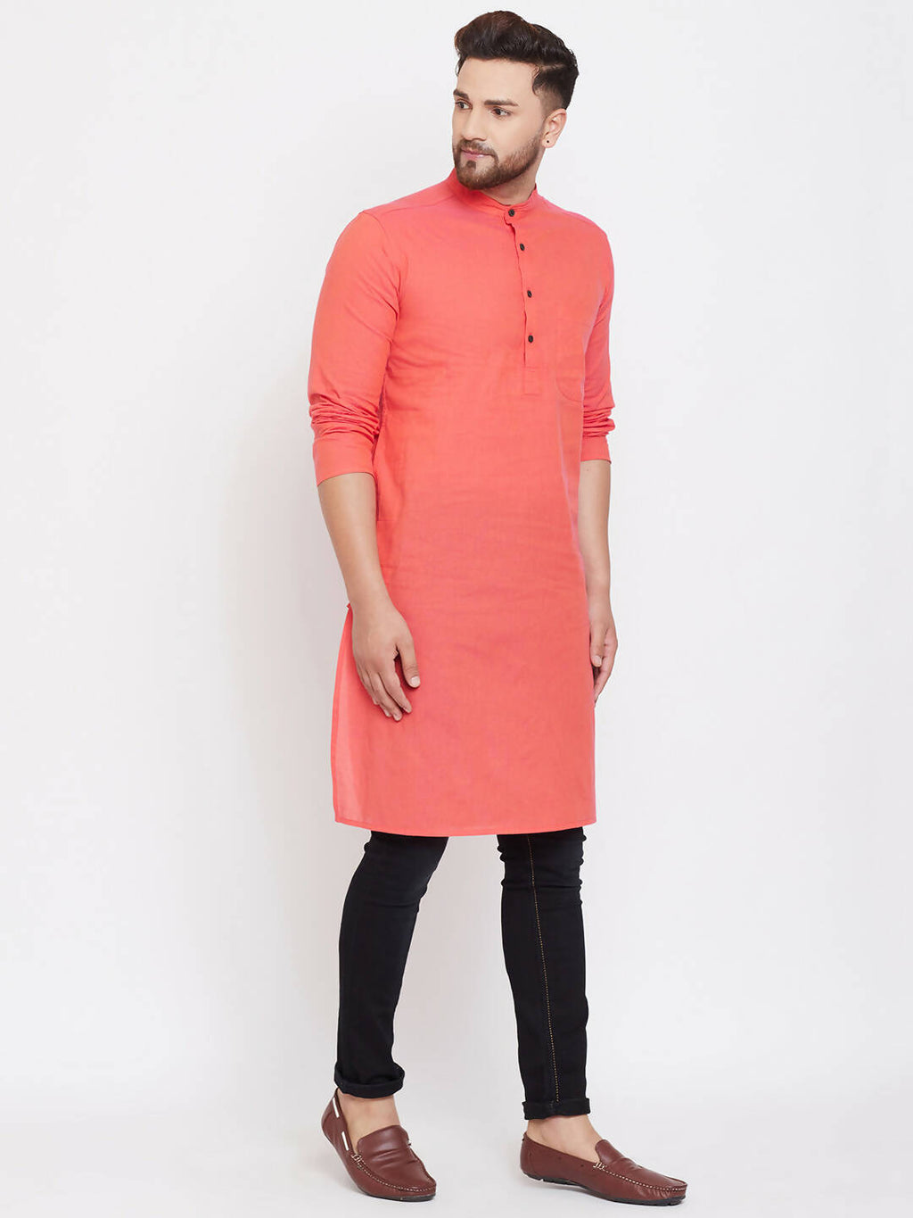 Even Apparels Red Pure Cotton Men's Kurta With Band Collar
