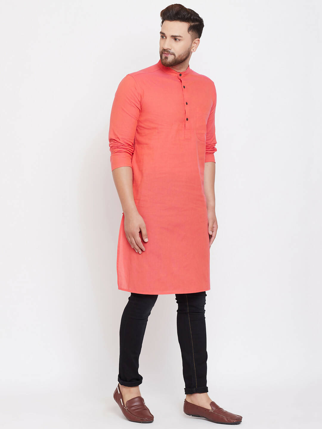 Even Apparels Red Pure Cotton Men's Kurta With Band Collar