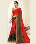 Red & Black Chiffon Brasso Printed Saree With Unstitched Blouse Piece - Jyoti
