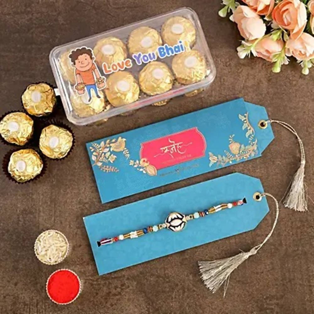 Meenakari Charm Rakhi & Ferrero Rocher Printed Box