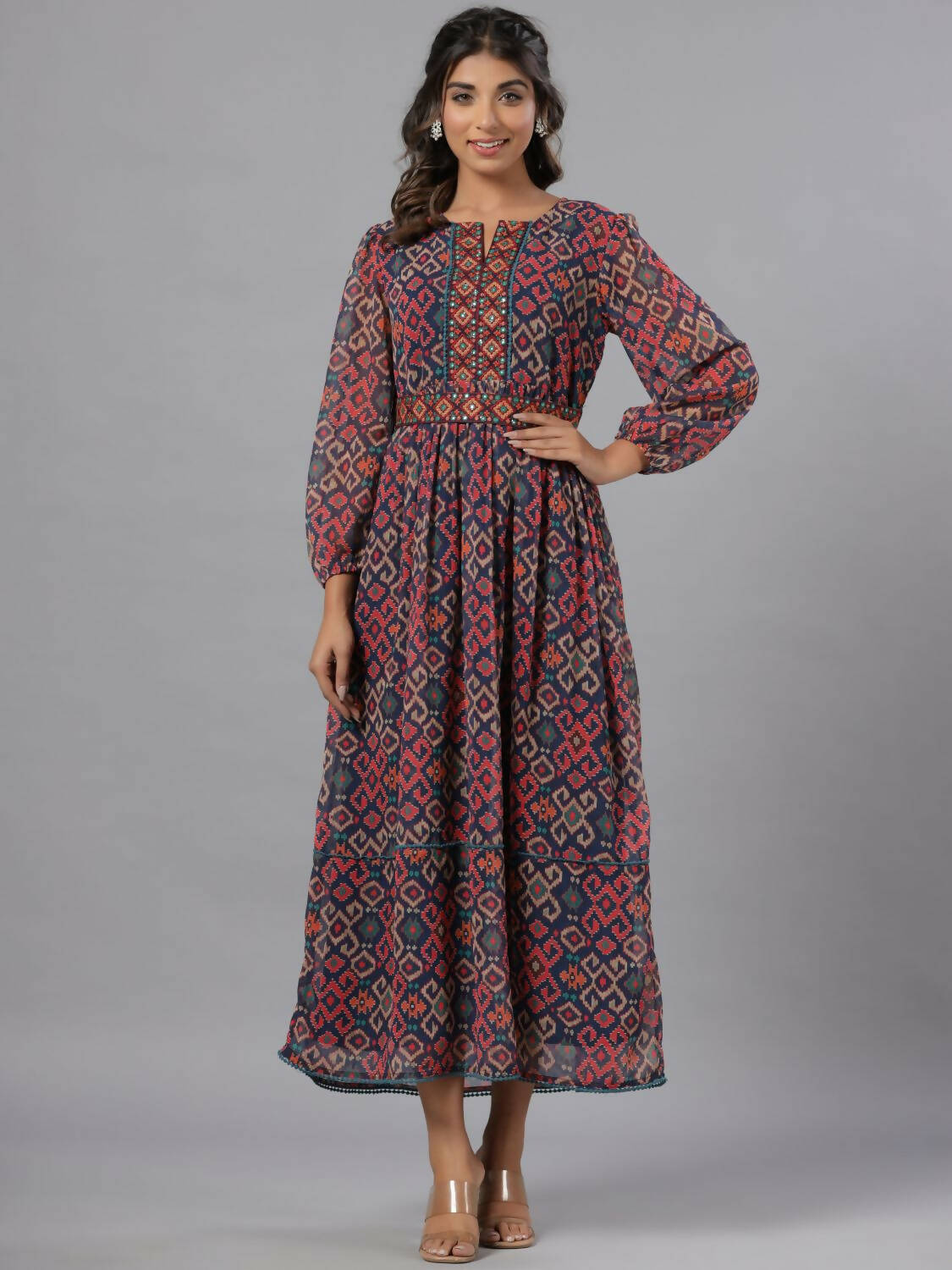 Juniper Women Multi Coloured Chiffon Printed Maxi Dress