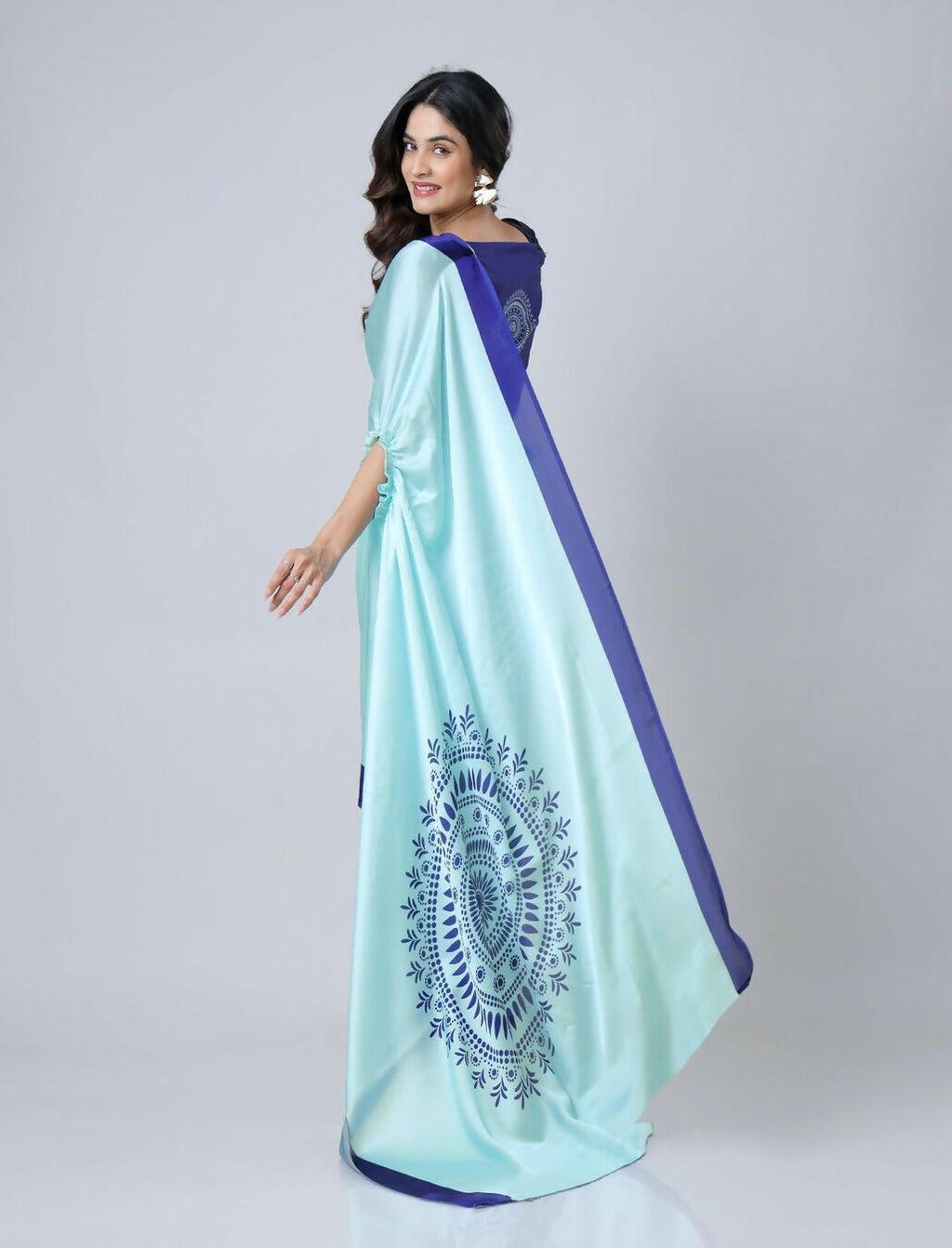 Vastranavya Sky Blue Mandala Print Free Hand Ready to Wear Saree