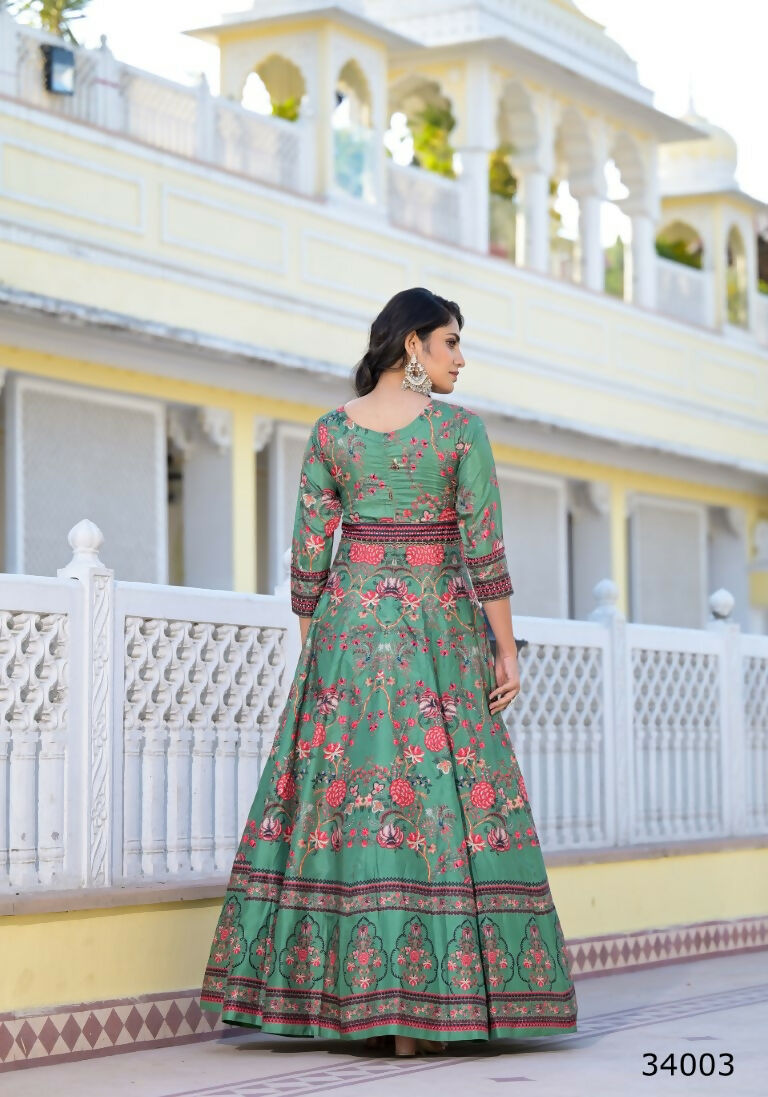 Partywear Designer parrot Dola Silk Anarkali suit with Dupatta - Suzen