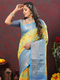 Lorenvalley Fashion Yellow Cotton Woven Design Zari Meenakari Weaving Saree