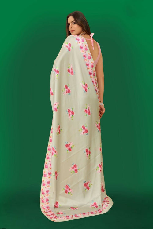 Aayaa Designer Printed Satin Saree - Multi Color