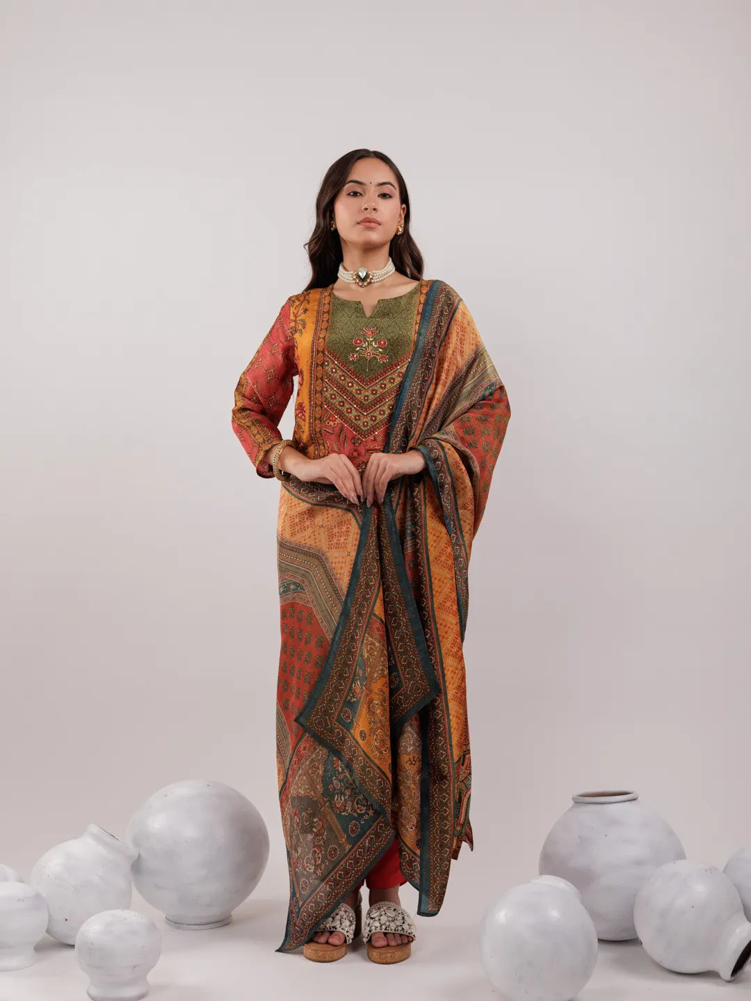 Yufta Multi Pure Shimmer Tissue With Pure Viscose Trouser And Shimmer Dupatta