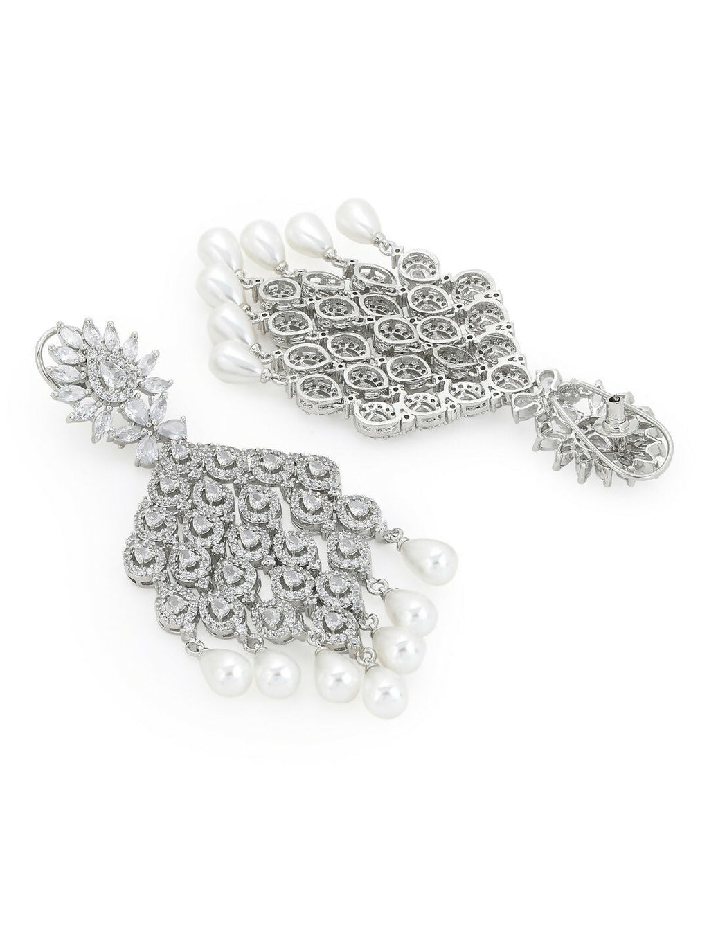 Silver Earrings with Pearl Drops- Ruby Raang