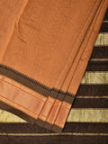 Mustard and Black Bamboo Cotton Plain Saree with Strips Pallu Design No Blouse - Global Threads