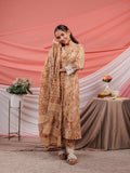 Yufta Mustard Floral Print Cotton Straight Kurta Trouser Dupatta Set