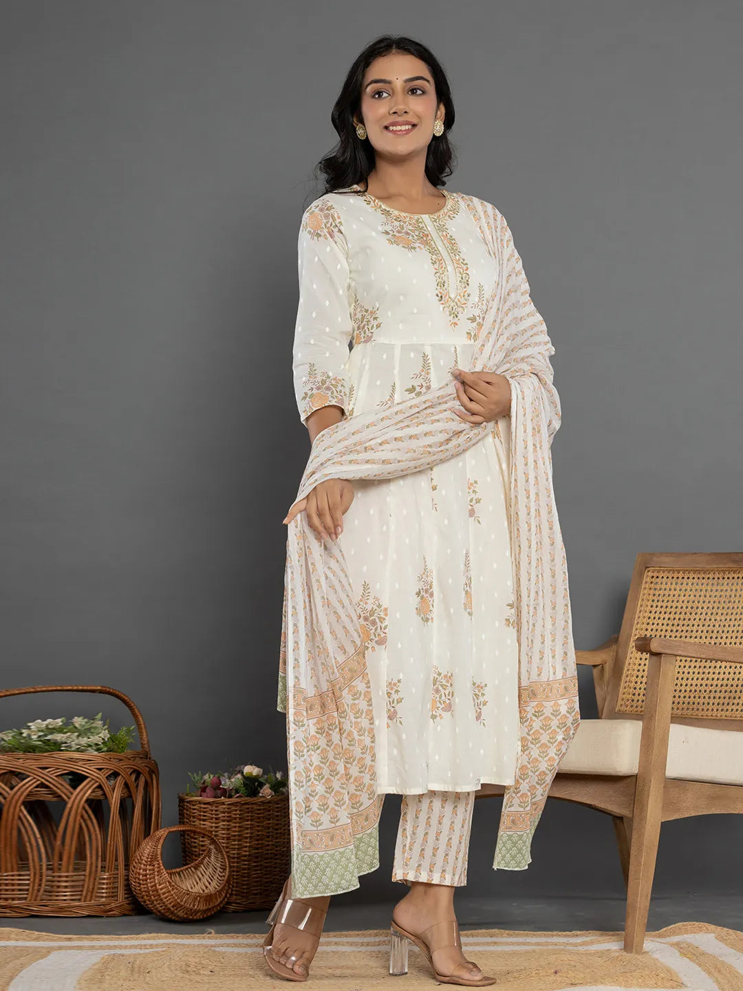 Yufta Mustard Gota_Patti Cotton Anarkali Kurta Dupatta Pant Set