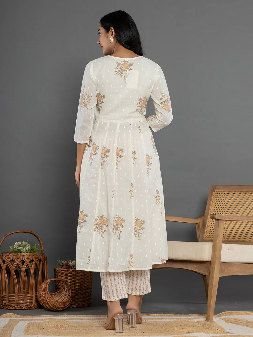 Yufta Mustard Gota_Patti Cotton Anarkali Kurta Dupatta Pant Set