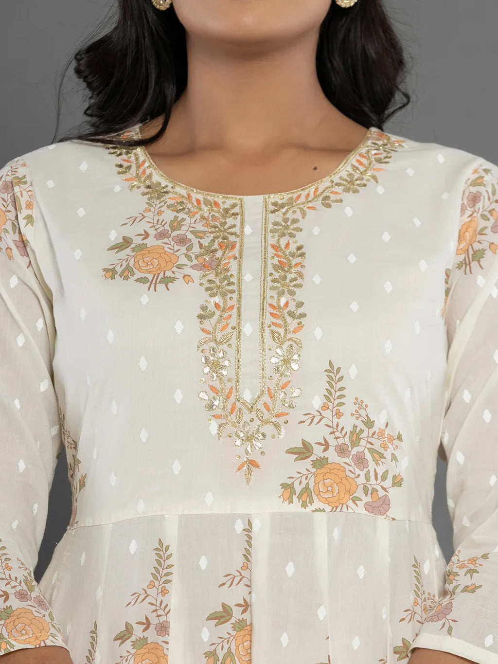 Yufta Mustard Gota_Patti Cotton Anarkali Kurta Dupatta Pant Set