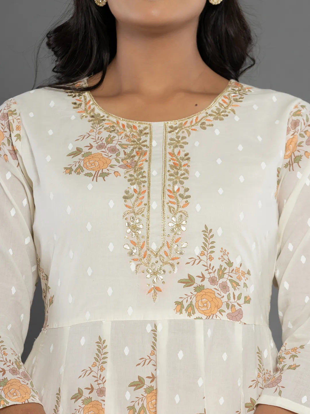 Yufta Mustard Gota_Patti Cotton Anarkali Kurta Dupatta Pant Set