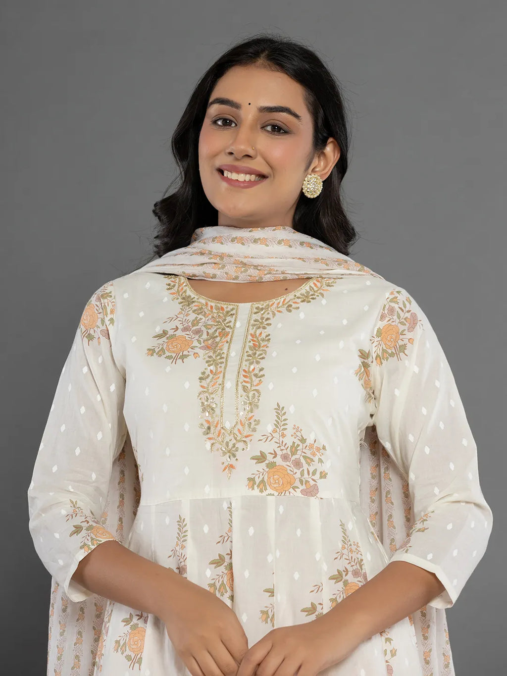 Yufta Mustard Gota_Patti Cotton Anarkali Kurta Dupatta Pant Set