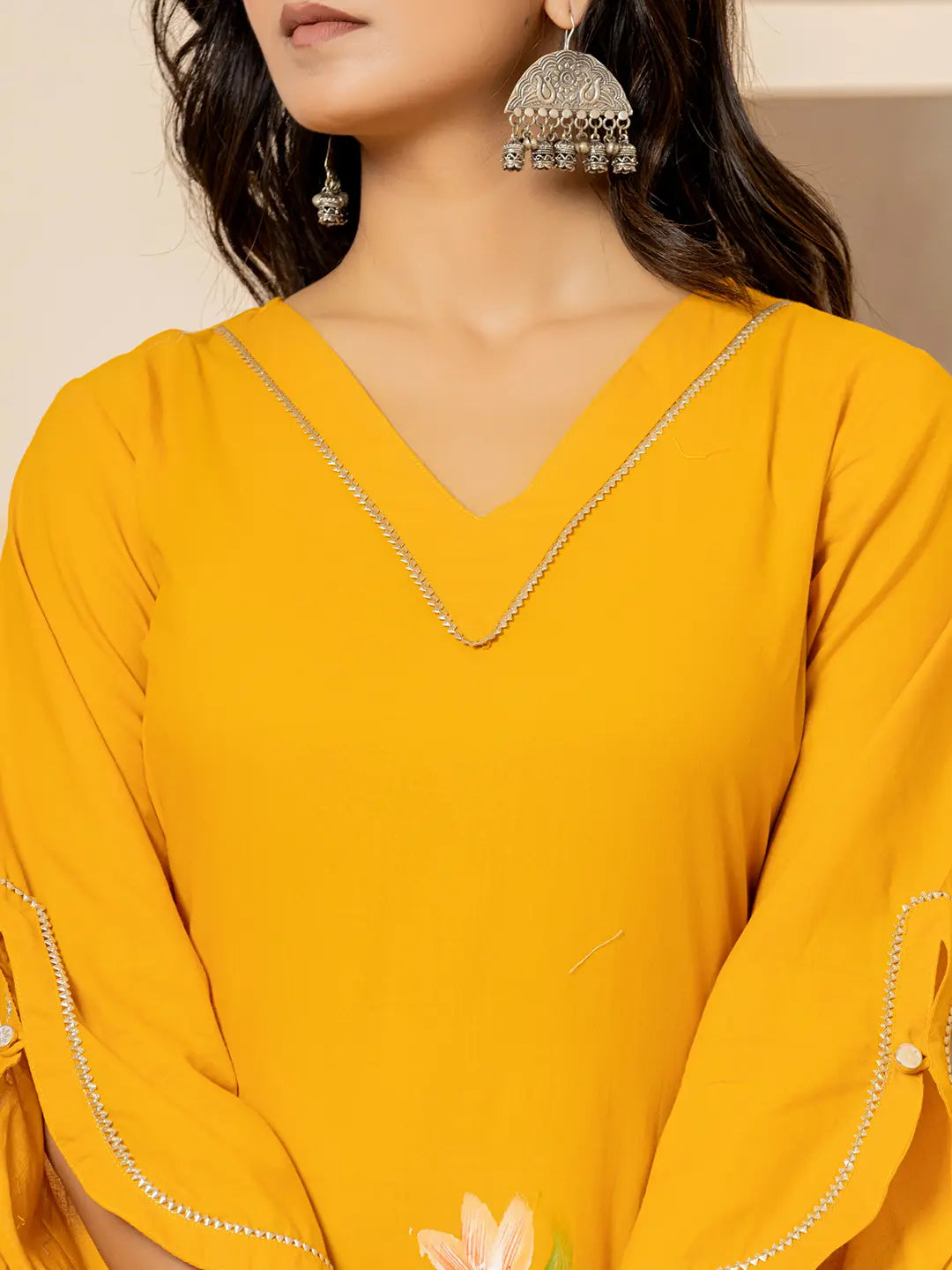 Yufta Mustard Hand Painted Straight Kurta