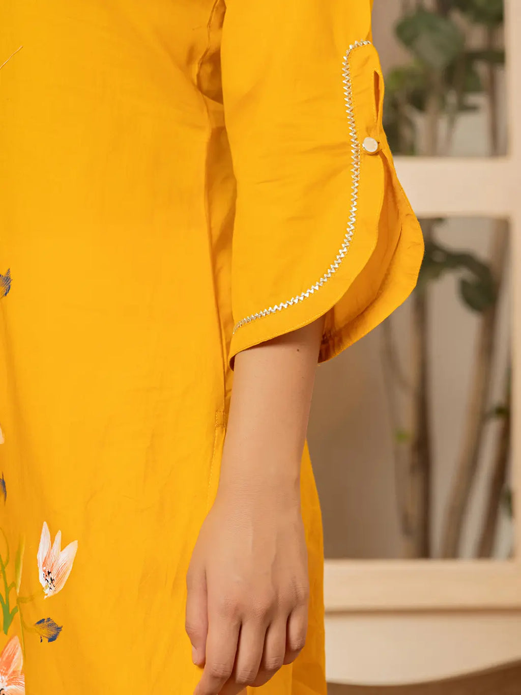 Yufta Mustard Hand Painted Straight Kurta
