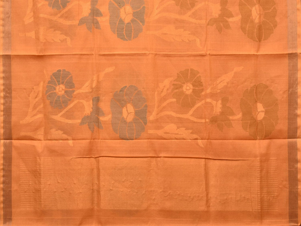 Mustard Khadi Cotton Handloom Saree with All Over Big Flowers Design - Global Threads