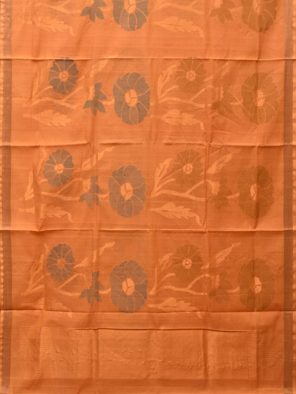 Mustard Khadi Cotton Handloom Saree with All Over Big Flowers Design - Global Threads