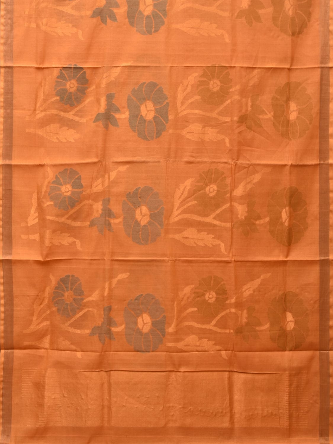 Mustard Khadi Cotton Handloom Saree with All Over Big Flowers Design - Global Threads