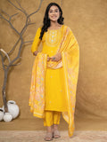 Yufta Mustard Silk Beads And Stones,Sequins_Work Kurta Dupatta Set