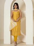 Yufta Mustard Silk Kurta Dupatta Pant Set