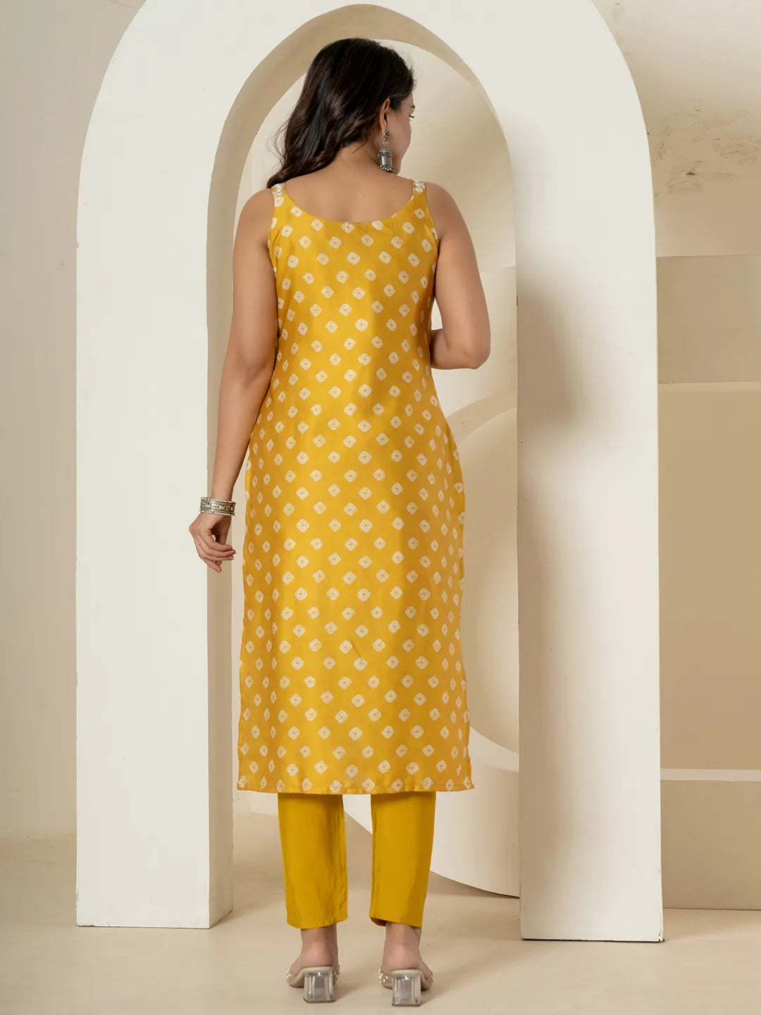 Yufta Mustard Silk Kurta Dupatta Pant Set