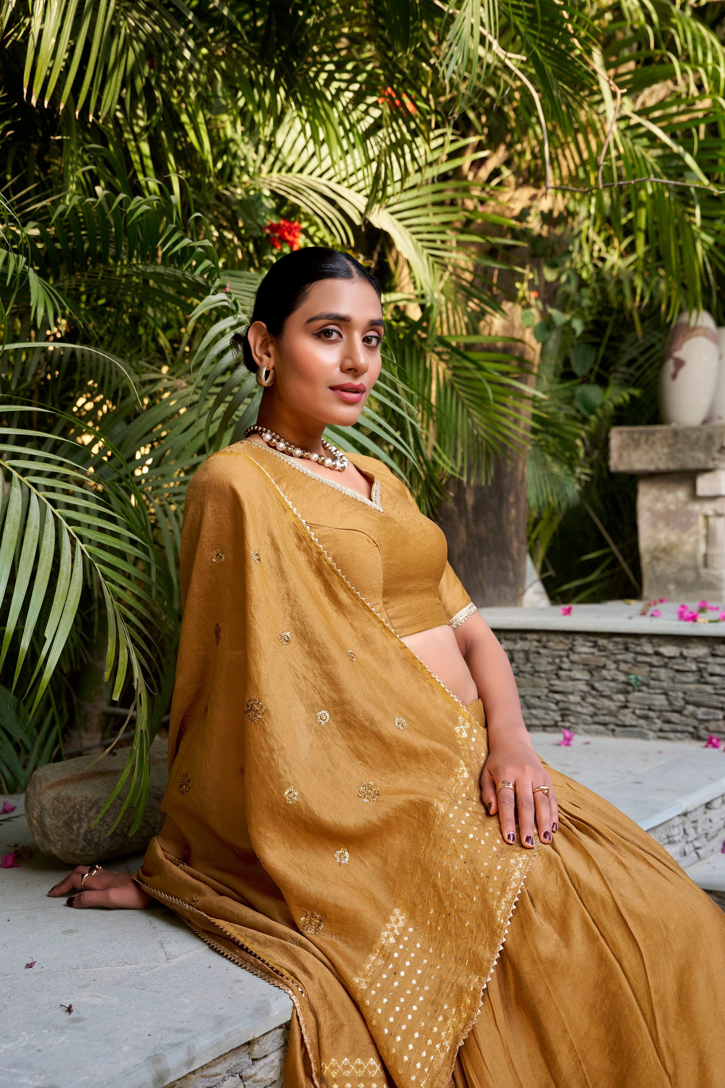 Evanik Women Pure Chanderi Plain With Zari Weaving Work Border Stitched Lehenga With Unstitched Blouse Dupatta(Up to 42)