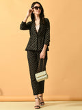 Myshka Women's Black Printed Coat With Trousers