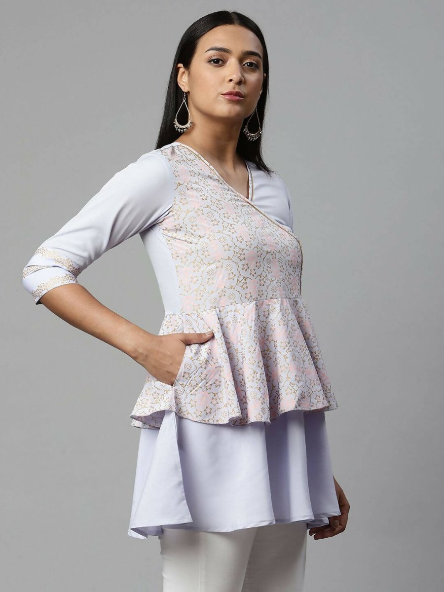 Ahalyaa Women Summer Blue Crepe Printed Tunic