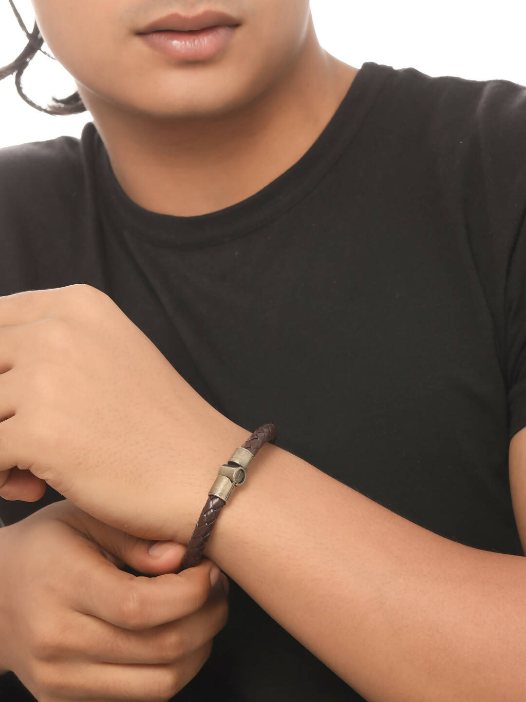 NVR Men's Brown Leather Bracelet