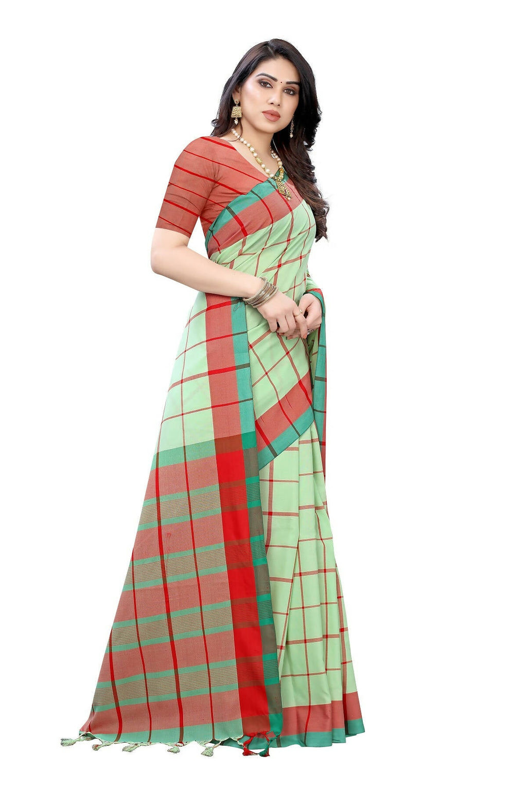 Vamika Pista Green Cotton Silk Weaving Saree