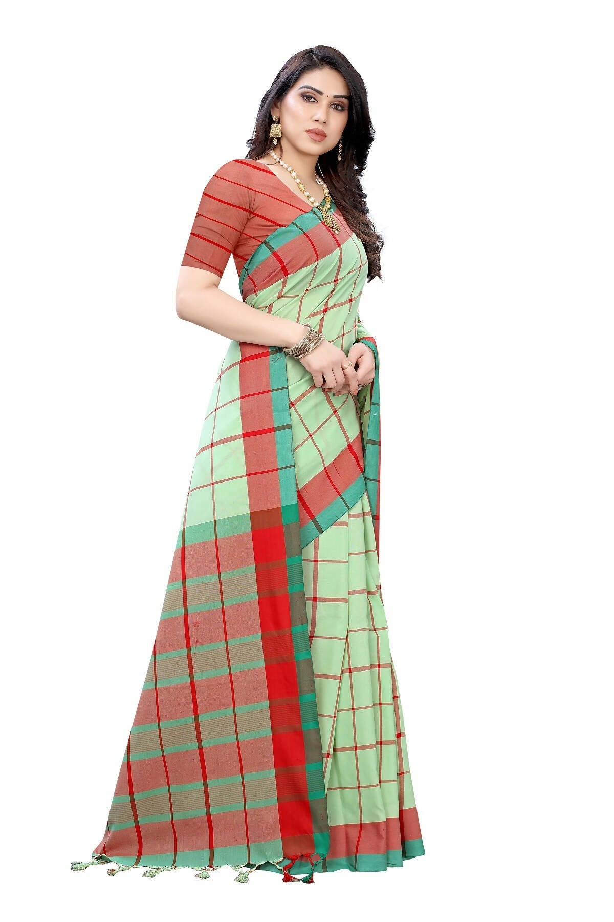 Vamika Pista Green Cotton Silk Weaving Saree