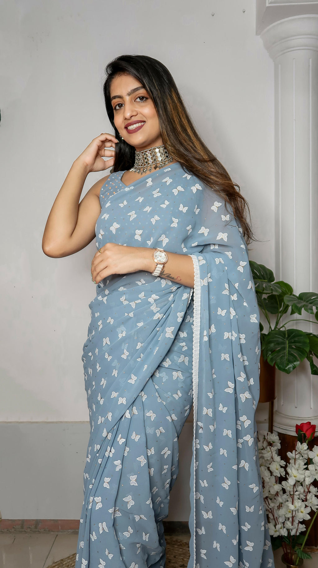 Vamsee Patangiyu Grey Georgette Saree
