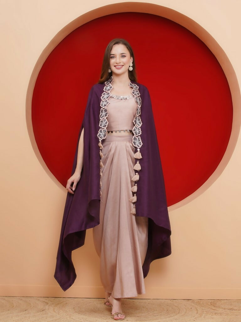 Joban Fashion Purple and Rose Gold Skirt set with Cape