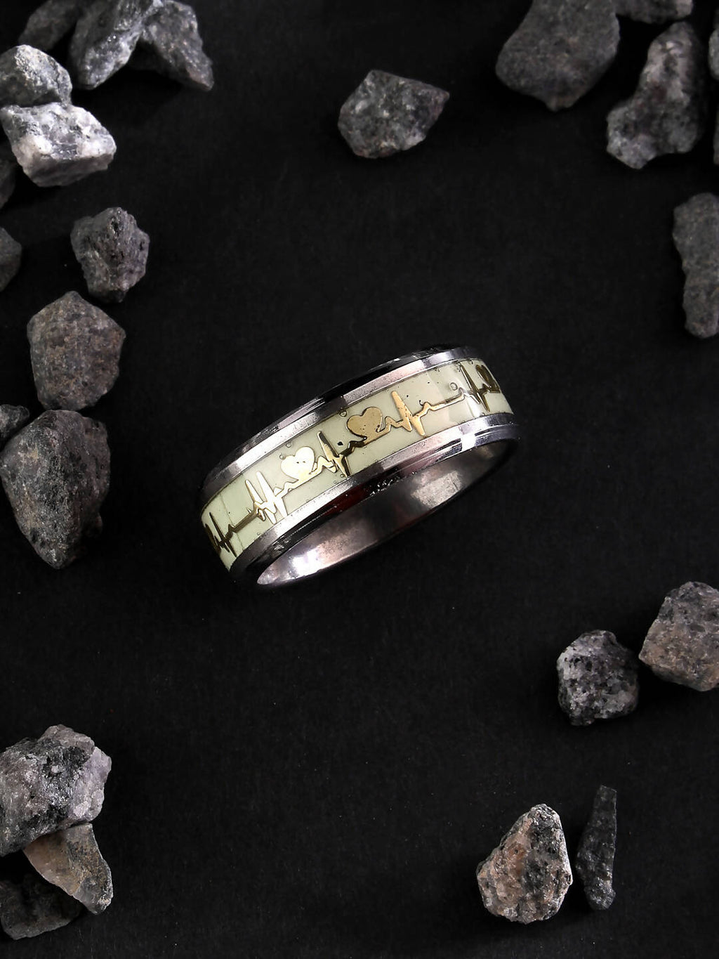 NVR Men's Rhodium-Plated Silver-Toned Stainless Steel Finger Ring