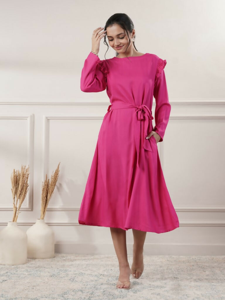 Joban Fashion Women's Rayon Pink Midi Dress