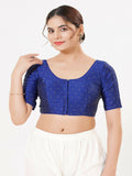 Joban Fashion Royal-Blue Taffeta Silk Elbow Sleeveless Front Open Blouse