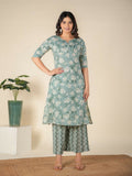 Aramya Green Soft Cotton Floral Print A-line Kurta Set for Women