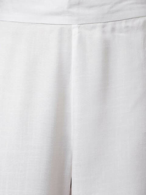 FIORRA Women's White Cotton A-Line Kurta Pant With Dupatta