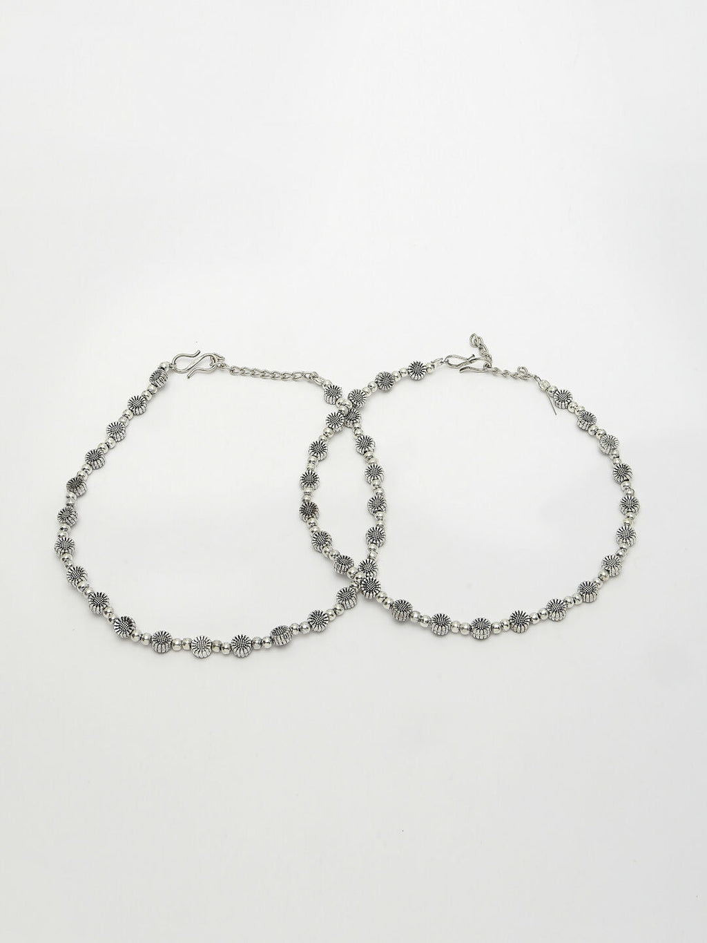 NVR Women's Set of 2 Silver-Plated German Silver Anklets
