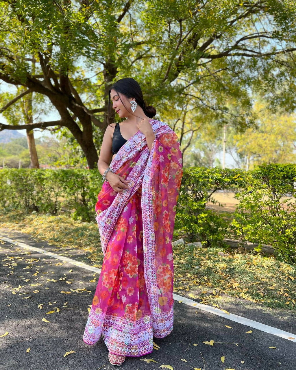 Vamsee Pink Organza Saree