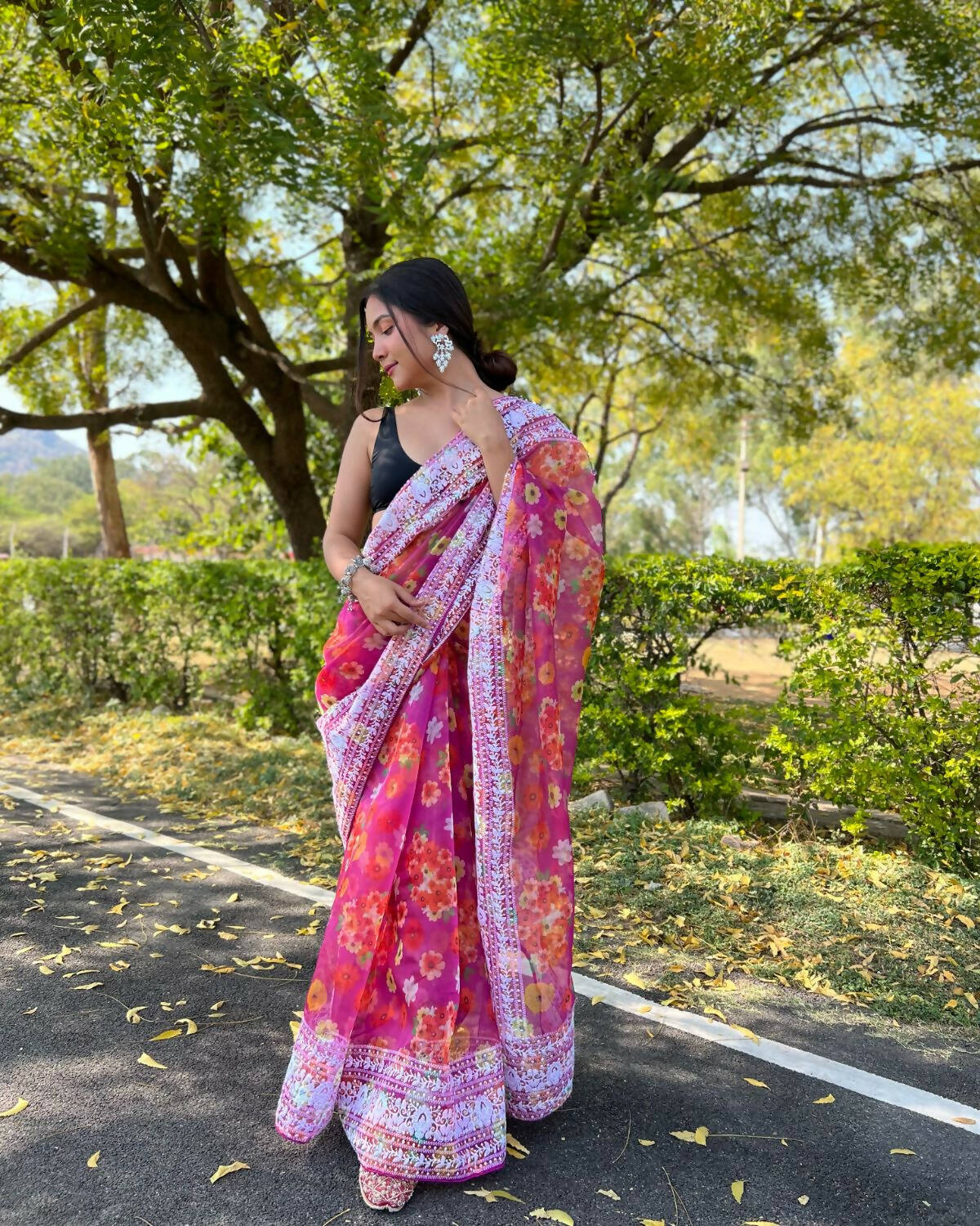 Vamsee Pink Organza Saree
