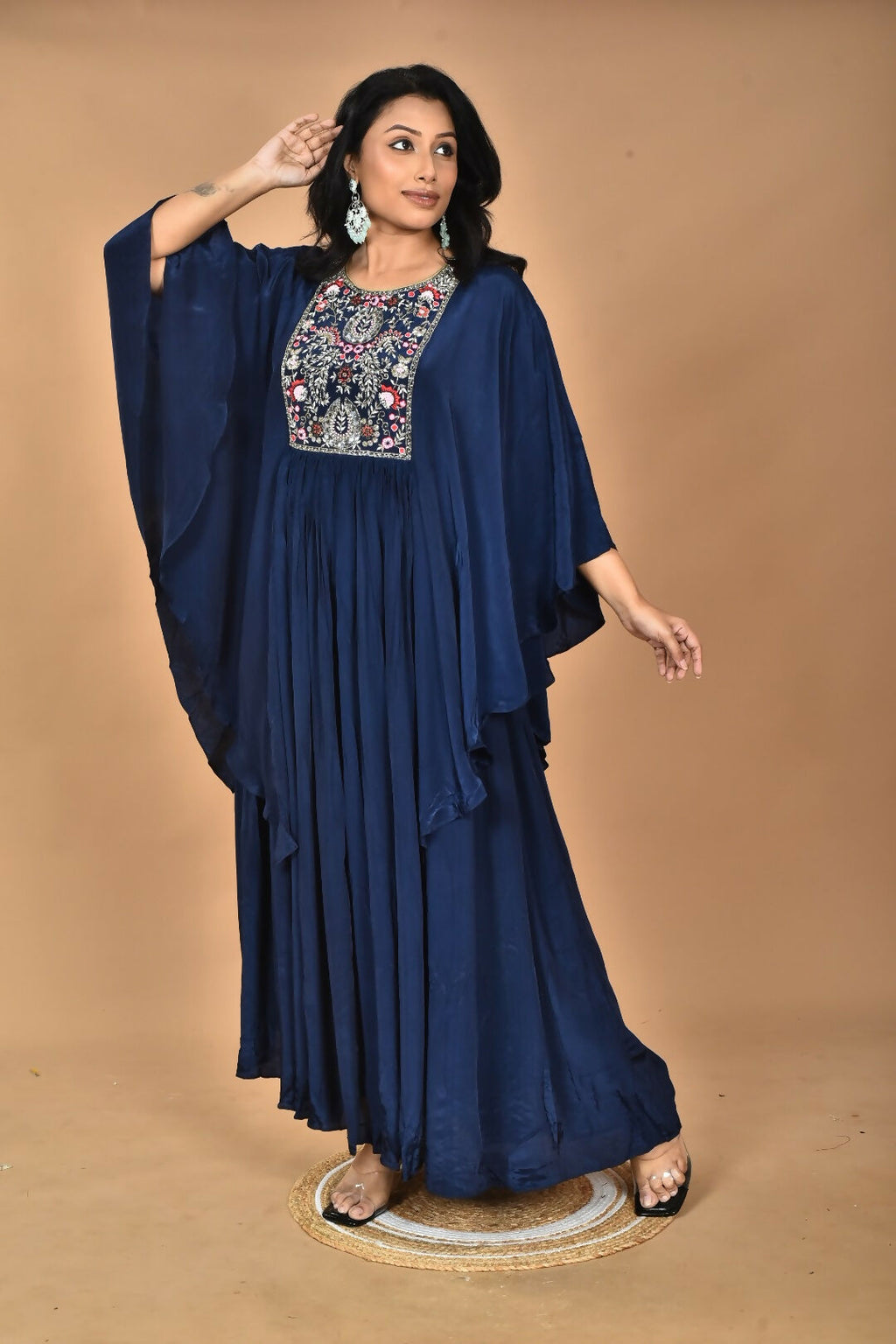 Morchari Kaftan Zari Embroidery Work Gown-Blue