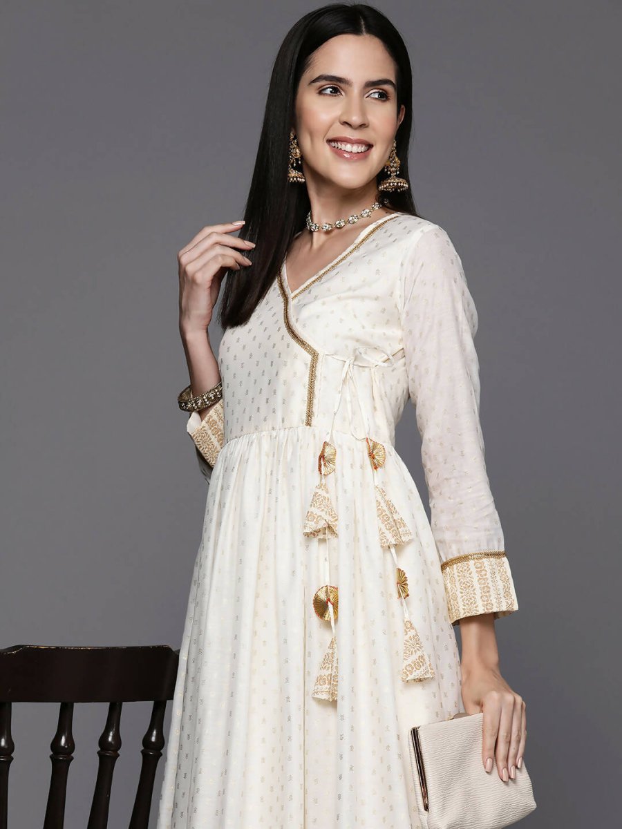 Ahalyaa Women's Traditional wear Ethnic Dress - Off White