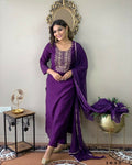 Partywear Designer Wine Rayon Slub Stitched Suit With Dupatta - Tanisha