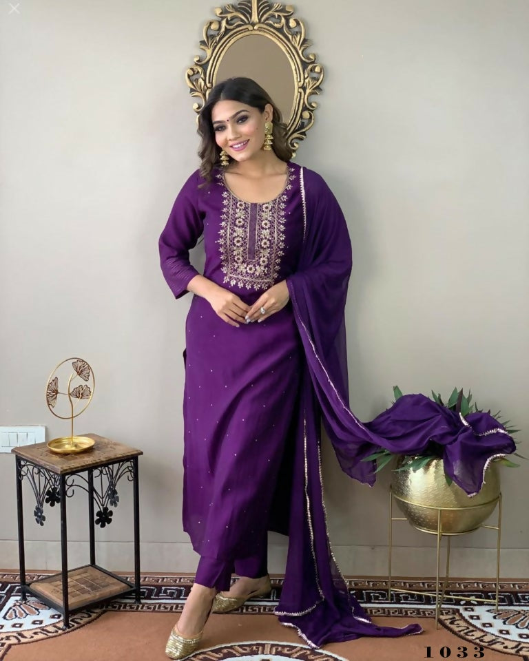 Partywear Designer Wine Rayon Slub Stitched Suit With Dupatta - Tanisha