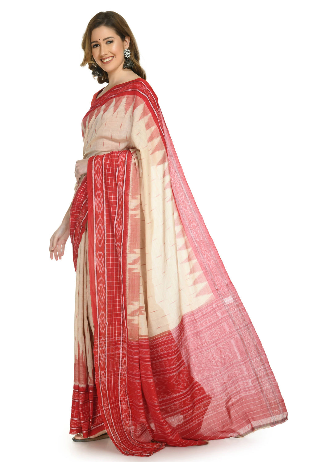 Vamika Sambalpuri Ikat Cotton Scot Dali Tasrite & Red Saree