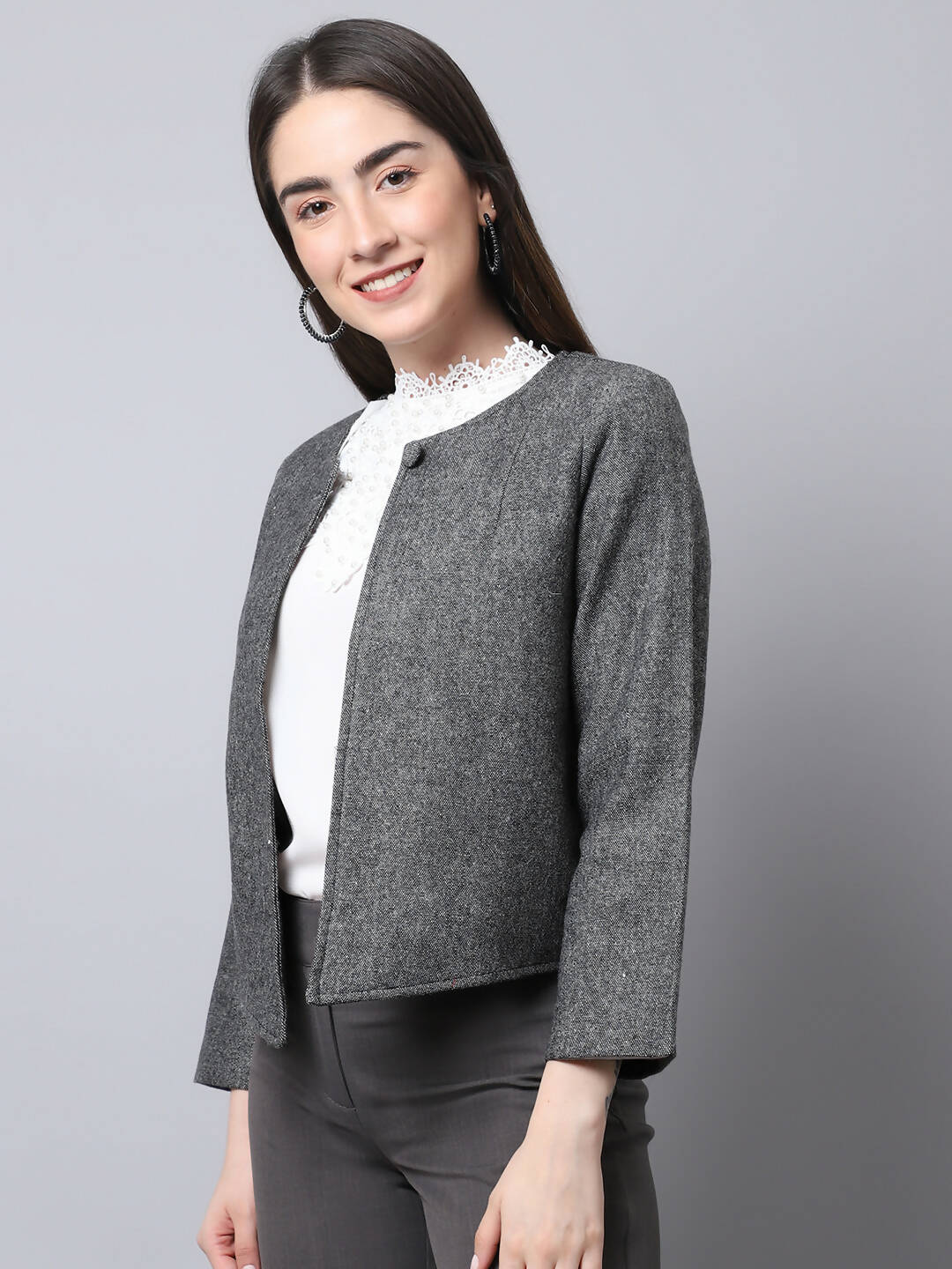 Even Apparels Black Pure Wool Open Front Statement Women's Jacket