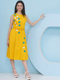 Joban Fashion Yellow Dress with 3D Flower Embroidery and Belt