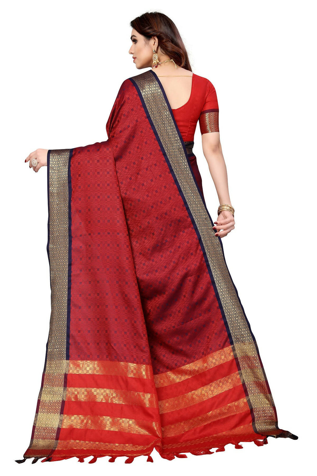 Vamika Weaving Maroon Cotton Silk Saree